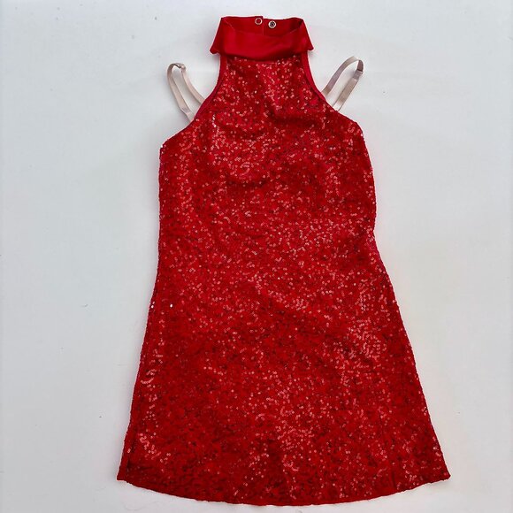 Weissman Red Sequined Dance Costume Dress Leotard Size Girls M - Picture 1 of 10